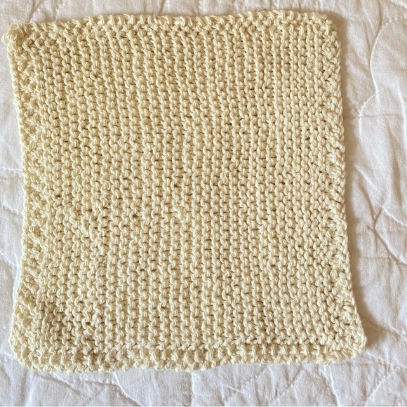 Hand Knit 100% Cotton Dish or Wash Cloth Beige/Natural Color x 4 - Picture 5 of 7